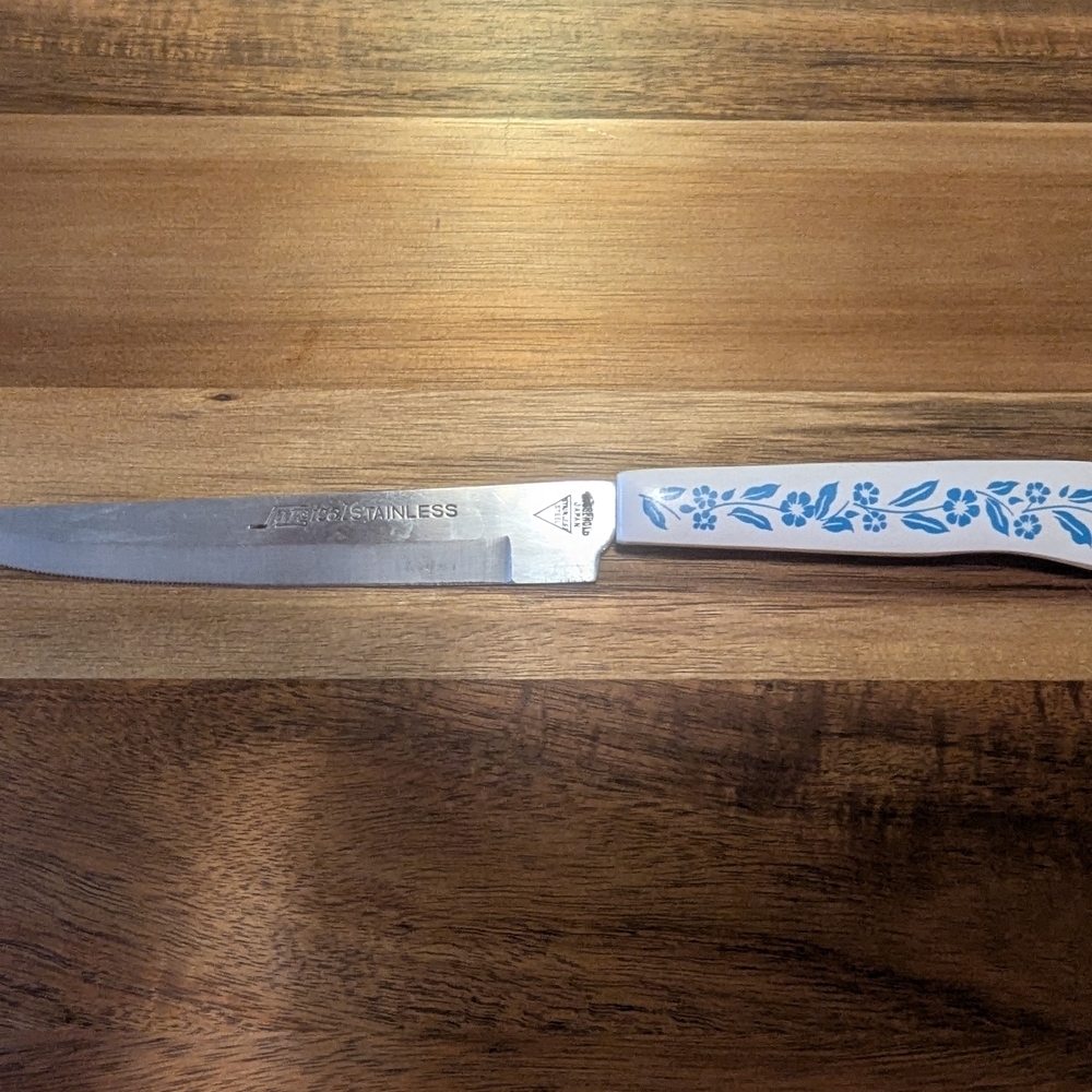 Vintage Stainless Steel Kitchen Knife with Blue/White Cornflower Floral Handle